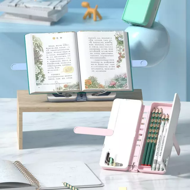 2in1 Book Stand Pencil Box Foldable Page Clips Table Home Textbook༄