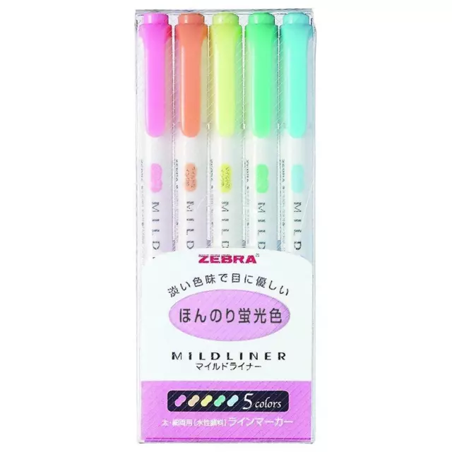 Zebra Highlighter Mildliner Double-Sided Pens Marker 5 Color Set