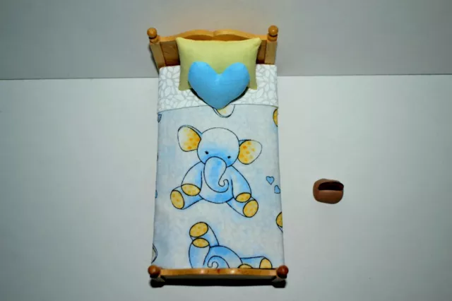 Miniature Dollhouse Bedspread Twin-Single w2 Pillows Handmade 1:12 CUTE Elephant 3