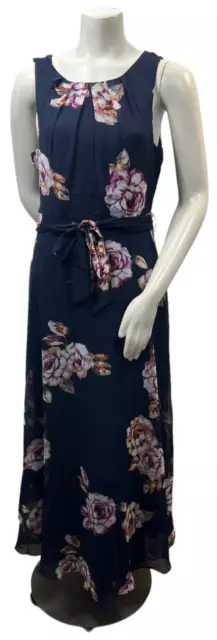 NY Collection Maxi Dress Womens size Large Petite PL Blue Floral Sleeveless New