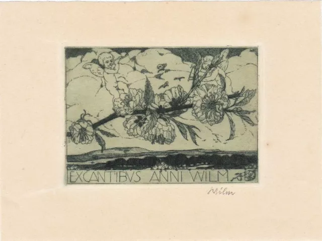 Exlibris Bookplate Etching Hubert Wilm 1887-1953 Music Putti