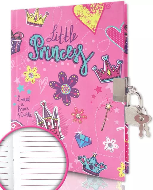 Kids Diary with Lock,  7X5.3 Inches 160 Pages Secret Notebook Pink Journal Girls