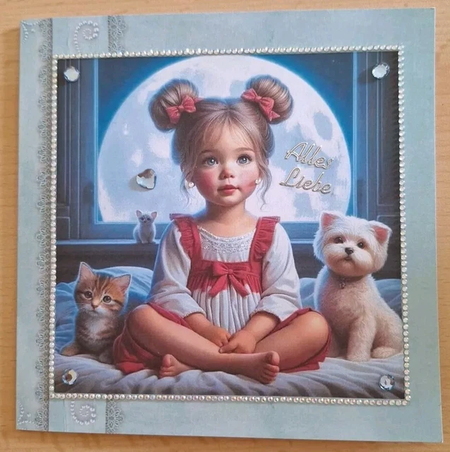 Geburtstagskarte Für Enkelin – Mit Mädchen, Geschenken & Schwarzer Katze, Goldfolie, 198x135 Mm, Blanko Innen