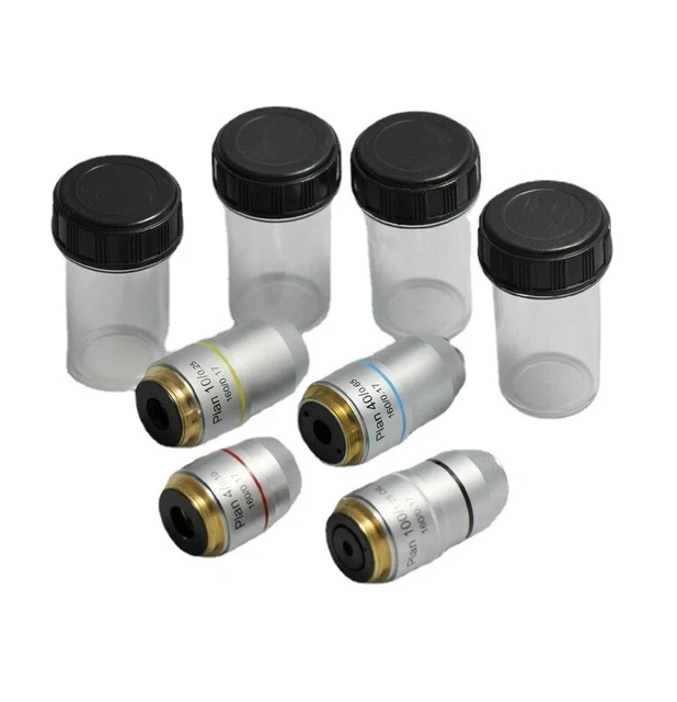 New DIN Plan Achromatic Microscope Objective Lens Sets 4X 10X 40X 100X FotoHigh