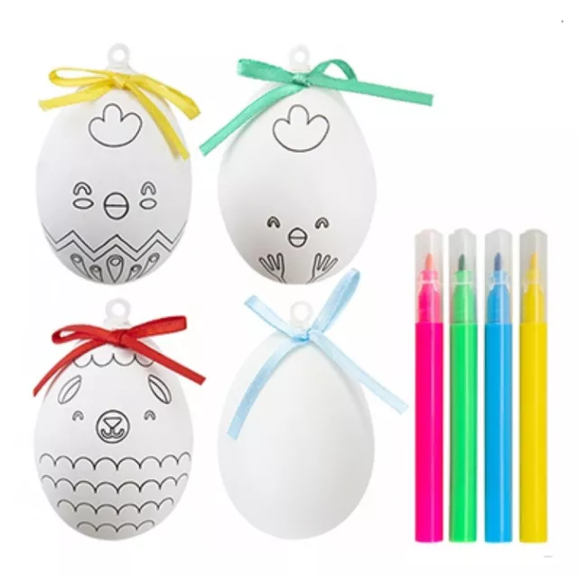 Set Of 4 Colour Your Own Easter Eggs & Colouring Pens Childrens Craft Egg Hunt