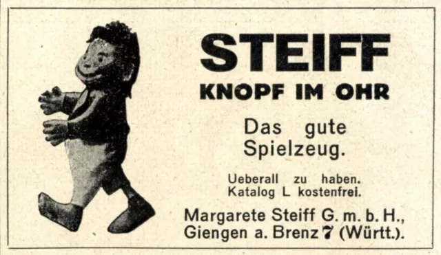 Steiff Knopf im Ohr Reklame 1923 Affe Puppe Werbung