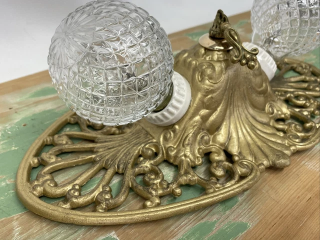 Antique Vtg Art Deco Victorian Flush Mount Ceiling or Wall Fixture 2 Bulb Vanity 14