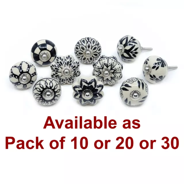 10/20/30 Mix Black & White Ceramic Knob Door Handle Cabinet Drawer Cupboard Pull
