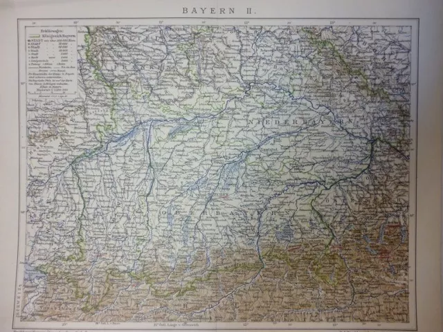 Orig. kolorierter Holzstich - Bayern - Bayern II. Brockhaus-Lexikon 14. Aufl.