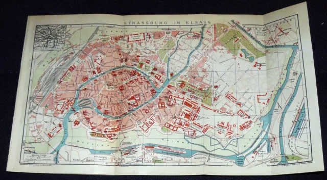 STRASSBURG Elsass Stadtplan  Lithographie von 1898 ORIGINAL