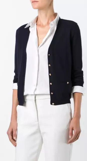 $198 Nwt Tory Burch Shrunken Simone Merino Wool Cardigan Sz Xs Navy Blue Rare 2