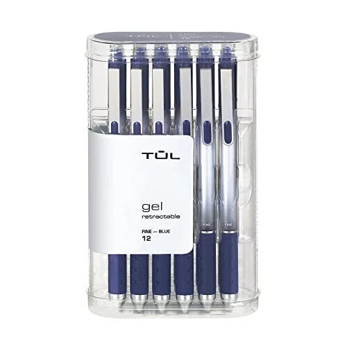 TUL Pens Retractable Fine Point 0.5 mm Gray Barrel Blue Ink Pack Of 12
