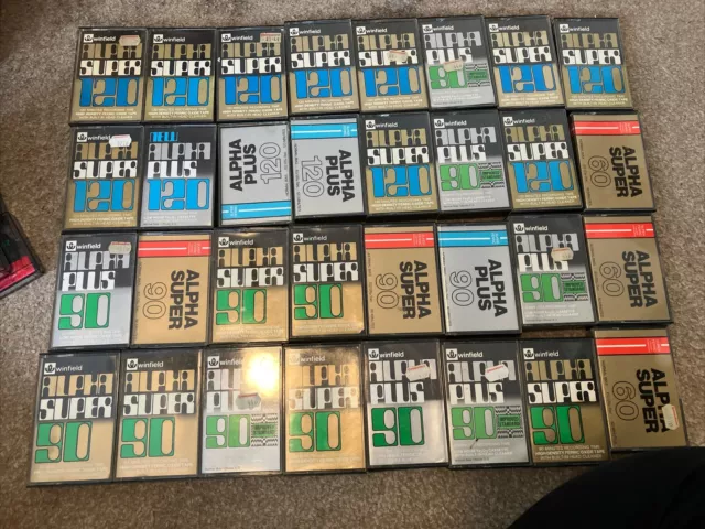 32 X Winfield Alpha Super Plus Cassette Tapes Some With Blank J Cards 90 60 120