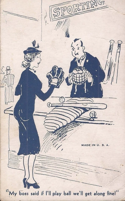 COMIC RISQUE ARCADE CARD - "Playing Ball" - Baseball