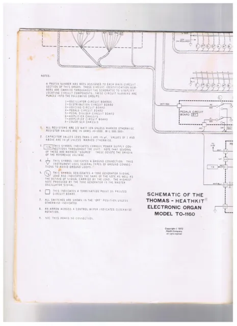 Schematic Diagram Thomas Heathkit Electronic Organ Model TO-1160