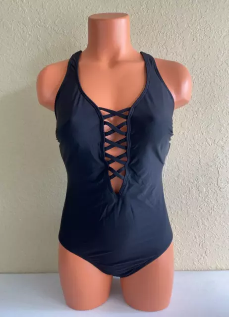 Athena Womens Cabana Solids Vanessa One Piece Swimsuit Black Size Small