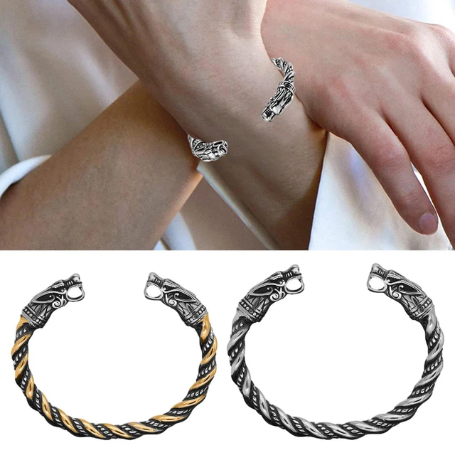 1pcs Mens Bracelet Norse V Iking Arm Ring Fenrir Wolf Head Cuff Bangle New