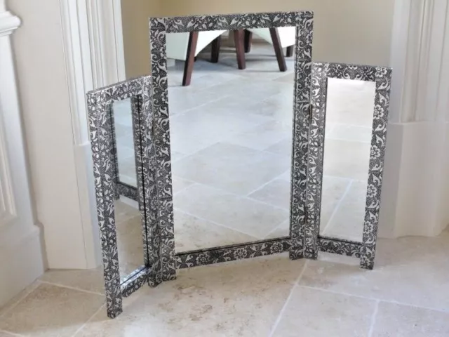 Stunning Silver Chic French Metal Furniture Embossed Dressing Table Mirror 3243