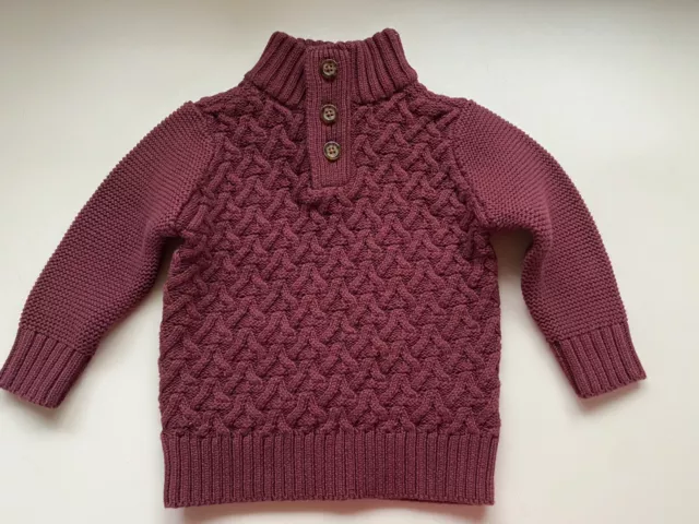 Hope & Henry Baby Boy Sweater 6-12M Burgundy Red Knit Henley New NWT