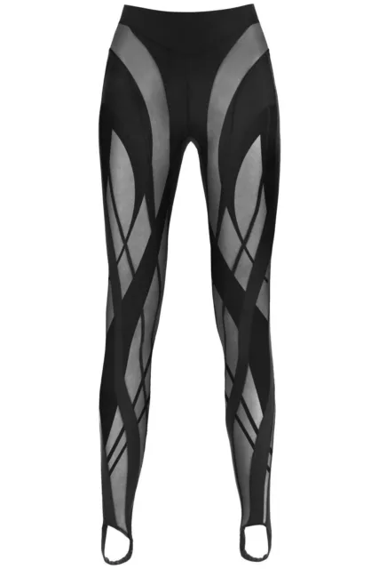 Mugler spiral stirrup mesh tulle black leggings size S/US4/UK8/FR36 $690 (read)