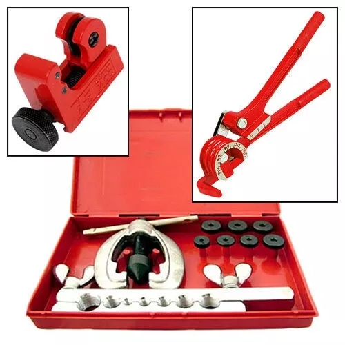 Brake Fuel Pipe Repair Tool - Metric/Af Flaring Kit + Mini Bender + Tube Cutter