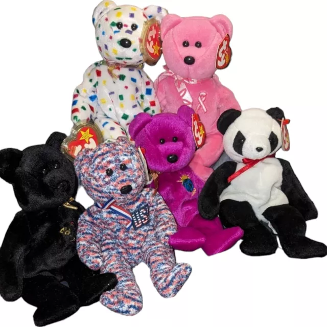 Ty Beanie Babies Bear 6 lot Featuring Retired Hope (Breat Caner), End, And More