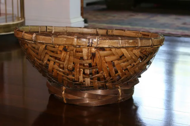 Vtg Mid Century/ Hollywood Regency Large Wicker Rattan Bamboo Basket / Bowl