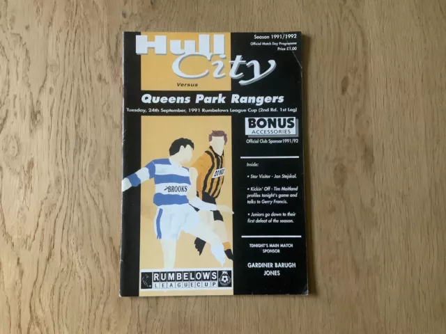 Hull City v Queens Park Rangers - 1991/92 Rumbelows League Cup 2nd Round 1st Leg