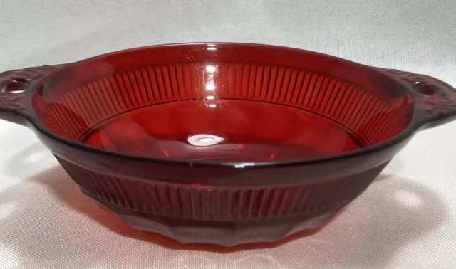 Vintage Red Coronation 4.5 Inch Handled Berry Bowl Deoression Glass Mint