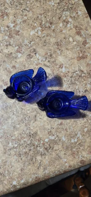 Kanawha Glass Cobalt Blue Bird With Cherry in Beak Salt Dip