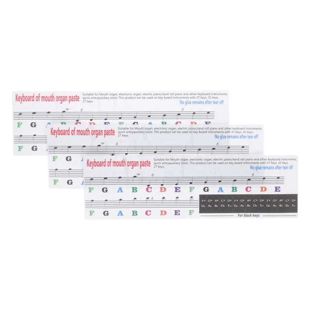 3 pegatinas para piano armónica para principiantes PVC para piano infantil pegatina para notas clave