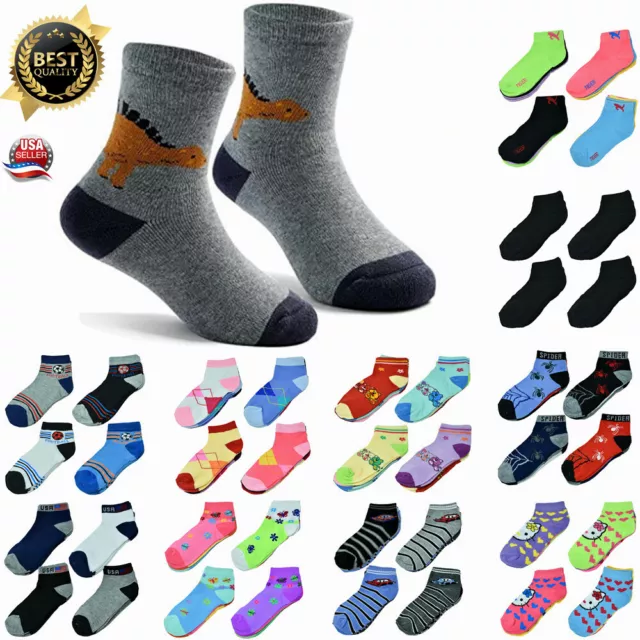 6-12 Pairs Kids Cotton Ankle Socks Toddler Boy Girl Casual Multi Color Size 0-8