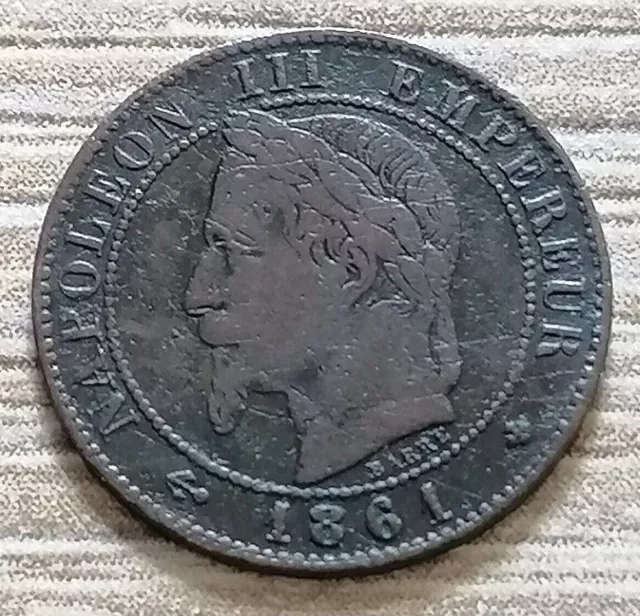 Un centime Napoléon III, tête Laurée 1861 BB (Strasbourg) en Bronze