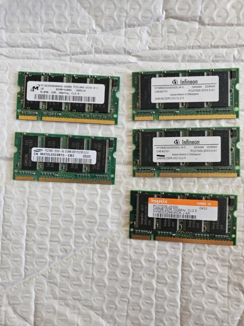 Joblot 5x 512MB 256MB PC2700S-25330 DDR 266M 333MHz CL2.5 DDR1 Laptop Memory RAM