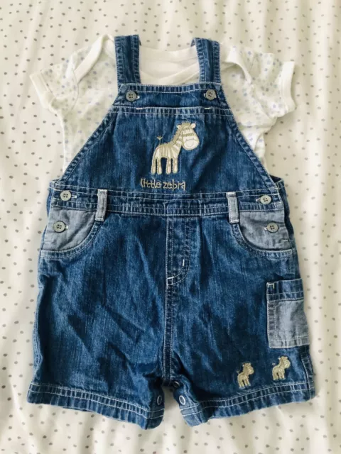 Next baby boy shortie denim dungarees & babygro age 3-6 months