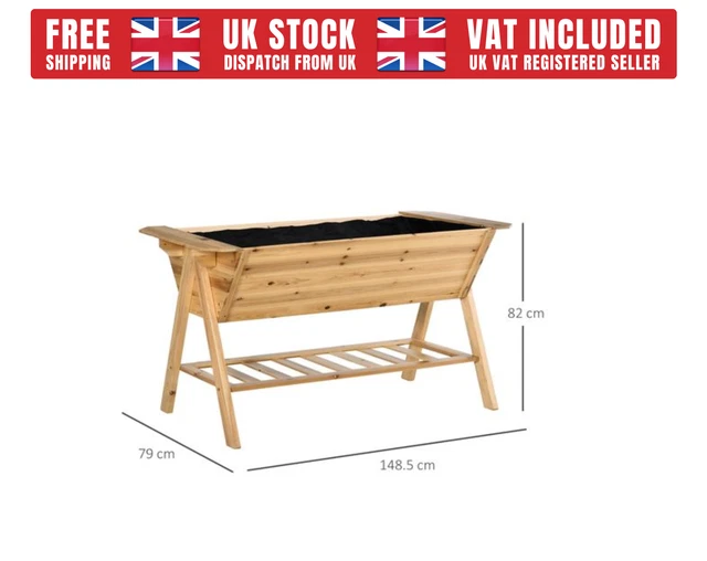 Free Standing Wooden Planter Garden Raised Bed with Storage Shelf Plates