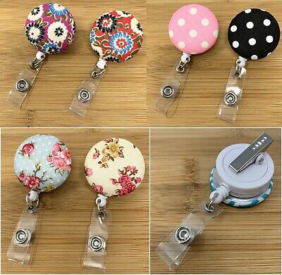 Nurse Retractable ID Name Badge Reel Holder with Swivel Clip - Fabric / Leather