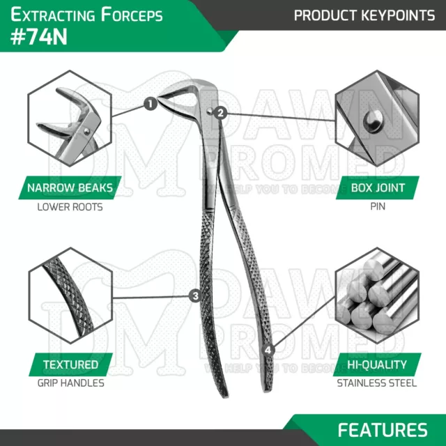 Pedo Extracting Forceps #74N Lower Roots Narrow Beaks Dental Instrument German G 3