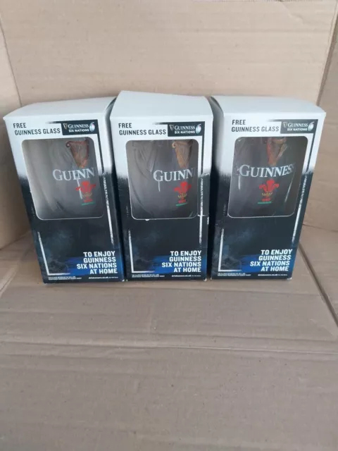 3 X Guinness Welsh Rugby Pint Glasses