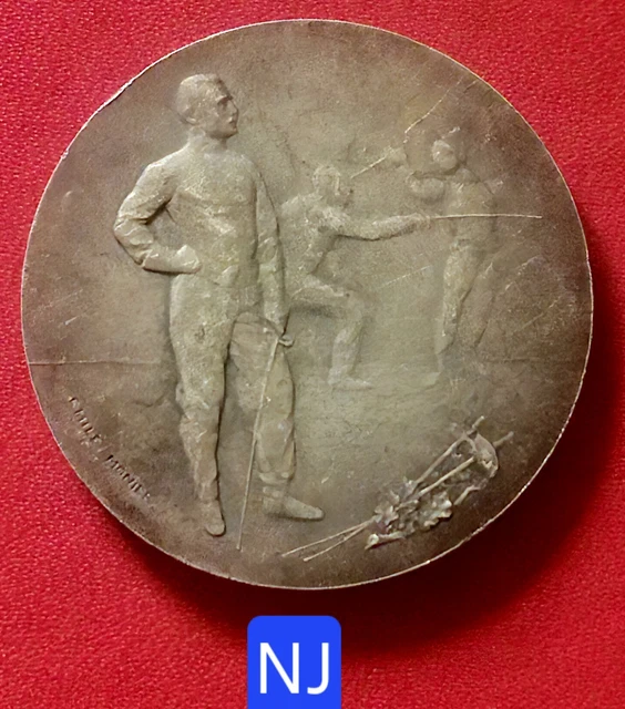 Médaille En Bronze Argenté Sur L'escrime Par Emile Monier Fin XIXe - Diamètre 45mm - Pièce De Collection