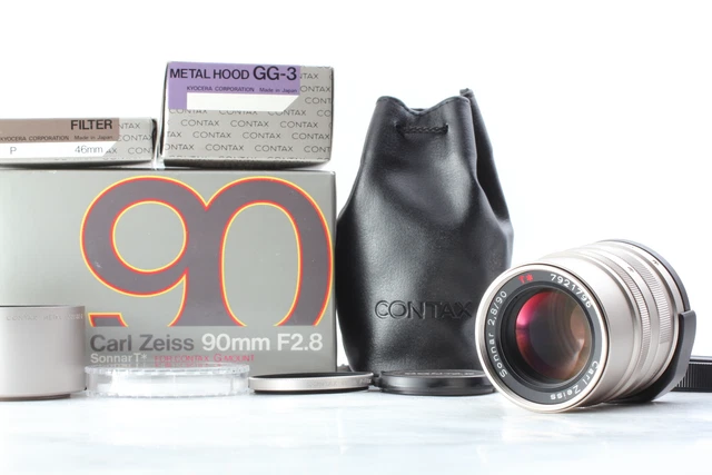 ALLE BOX [TOP NEUWERTIG / KAPUZENFILTER] Contax Carl Zeiss Sonnar 90 mm 2,8 Objektiv G1 JAPAN