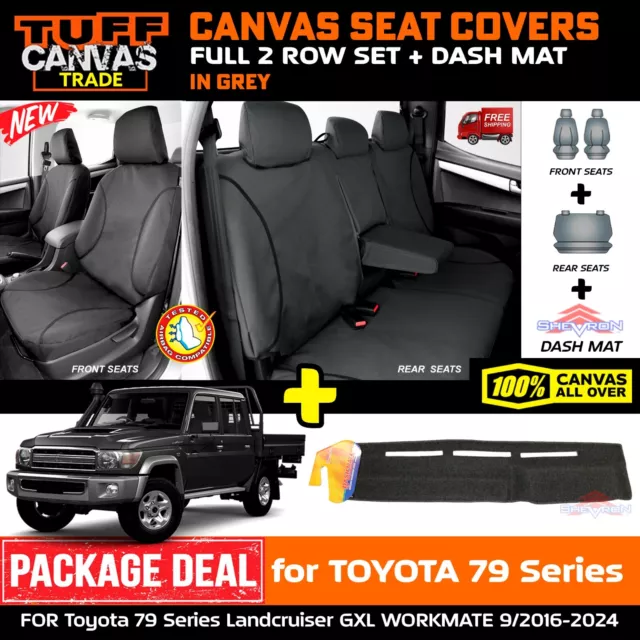 TUFF TRADE Canvas Seat Covers + DASH MAT for 79 Series Landcruiser GXL 2ROW 1129