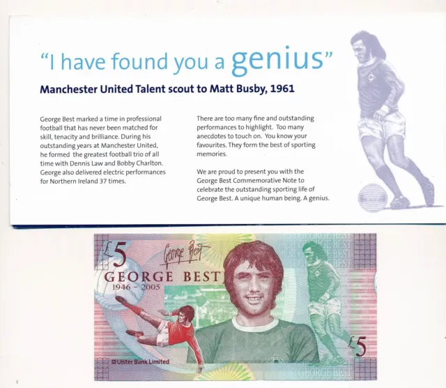 IRELAND NORTHERN Ulster Bank 5 Pounds 2006 George Best Unc In Folder P.339