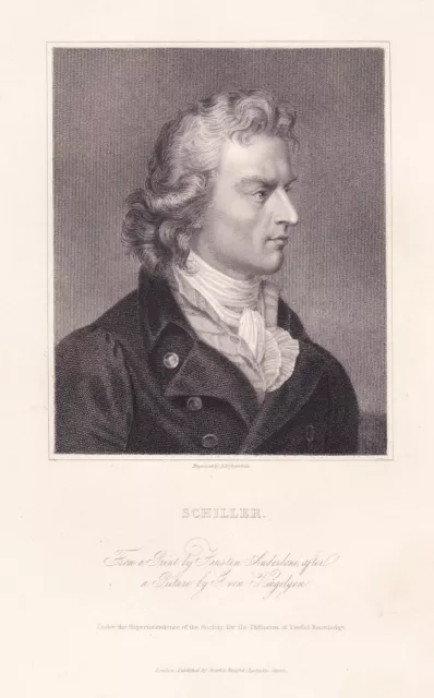 Friedrich Schiller Poète Philosophe Historiker Médecin Portrait Engraving 1835