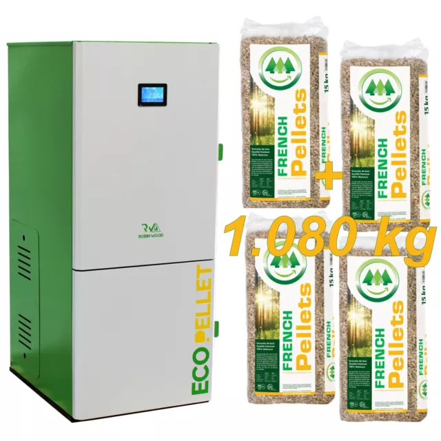 Automatische Pelletheizung / Pelletkessel 12 - 49 kW inkl. 1080 kg Holzpellets