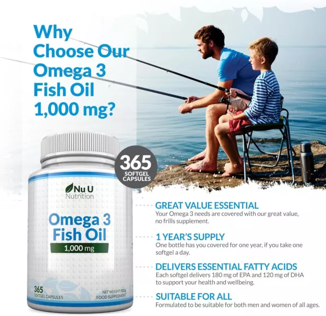 Omega 3 Fischöl 1000 mg hochfeste 365 weiche Gele DHA, EPA 3