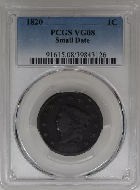 1820 Coronet Head Large Cent PCGS VG 08 Small Date