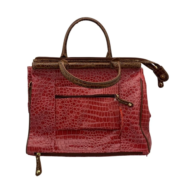 Samantha Brown Croco-Embossed Dowel Travel Bag Tote Work Weekend Watermelon 2