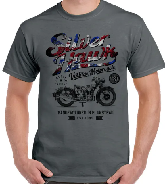 T-shirt moto biker personalizzata moto britannica union jack uomo falco argento