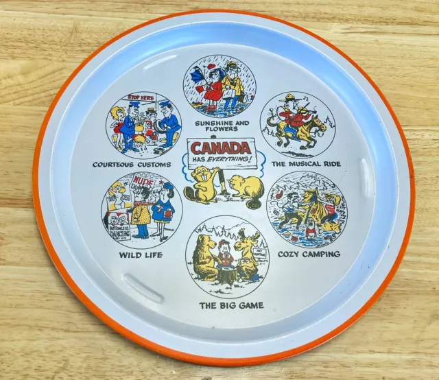 Vtg Metal Serving Bar Tray Canada has Everything Whimsical Beavers Canadiana